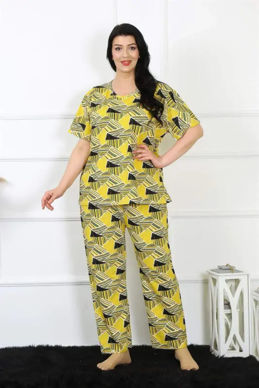 Angelino Женщина 5XL-6XL-7XL-8XL Большой Размер Короткий Рукав Пижамный Комплект 75007 - 4