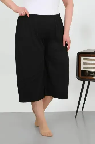 Angelino Женские Бриджи Капри Батал из Мятой Ткани 27561 Черный - BÜYÜKBEDENIZ (1)