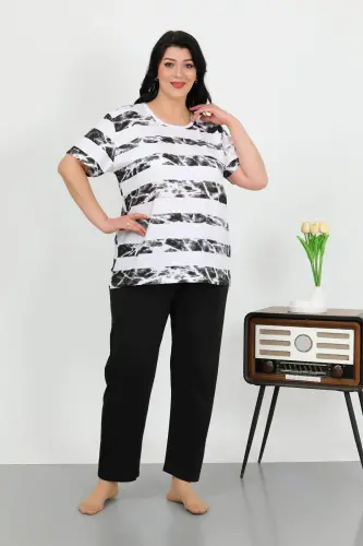 Angelino Женский большой размер короткий рукав трикотажный пижамный комплект белый 202505 - BÜYÜKBEDENIZ (1)