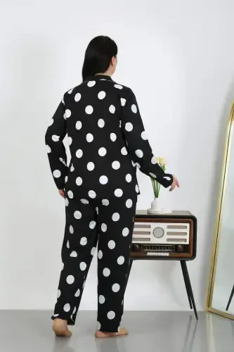 Angelino Женский Большой Хлопковый Карманный Пуговица Черная Пижама 202504 - 8