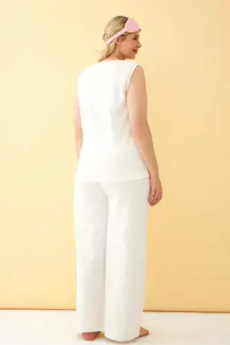 Angelino Женский Экрю Льняной Жаккардовый Комплект Большого Размера - 7