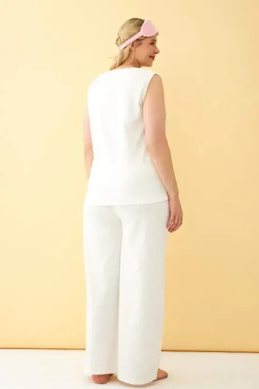 Angelino Женский Экрю Льняной Жаккардовый Комплект Большого Размера - 7