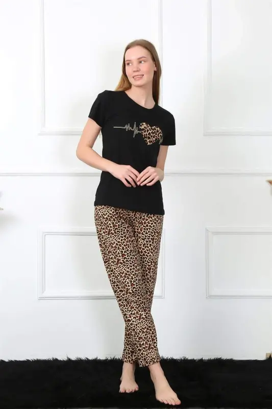 Angelino Женский Трикотажный Комплект для Пижамы с Коротким Рукавом 4128 - 1