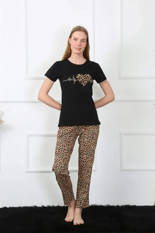 Angelino Женский Трикотажный Комплект для Пижамы с Коротким Рукавом 4128 - 3