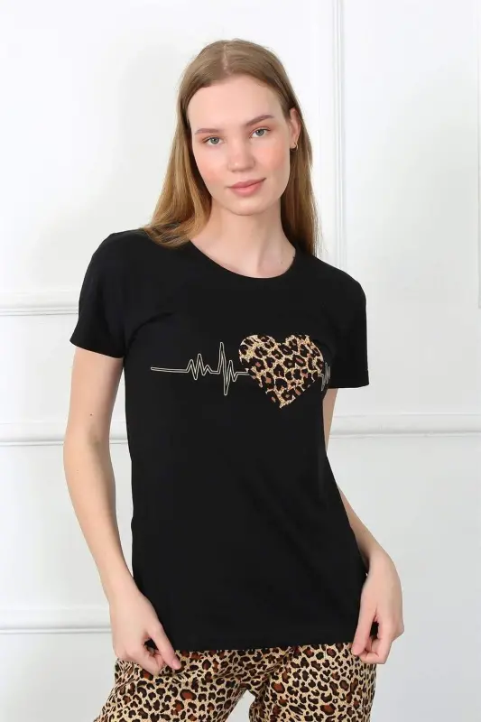 Angelino Женский Трикотажный Комплект для Пижамы с Коротким Рукавом 4128 - 4