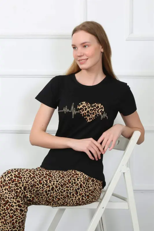 Angelino Женский Трикотажный Комплект для Пижамы с Коротким Рукавом 4128 - 5