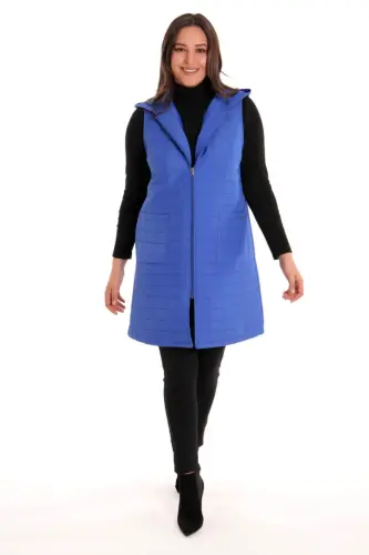 Angelino Zippered Rectangular Pattern Quilted Royal Blue Vest - 1