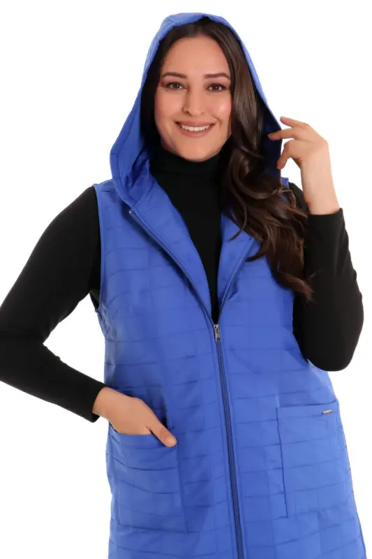 Angelino Zippered Rectangular Pattern Quilted Royal Blue Vest - 2