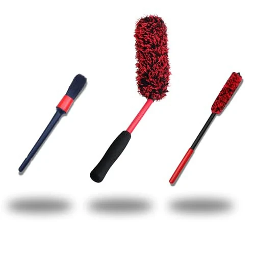 Angled Wheel Brush Kit 3 Pack- Angled Microfiber Wheel Brush, Wheel Barrel Brush, Detailing Brush Scratch Free Calipers Woolies Spoke Brush Cleans Brake Dust from Barrels & Hard to Reach Areas - oesee