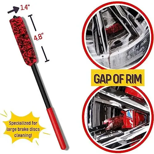 Angled Wheel Brush Kit 3 Pack- Angled Microfiber Wheel Brush, Wheel Barrel Brush, Detailing Brush Scratch Free Calipers Woolies Spoke Brush Cleans Brake Dust from Barrels & Hard to Reach Areas - 5
