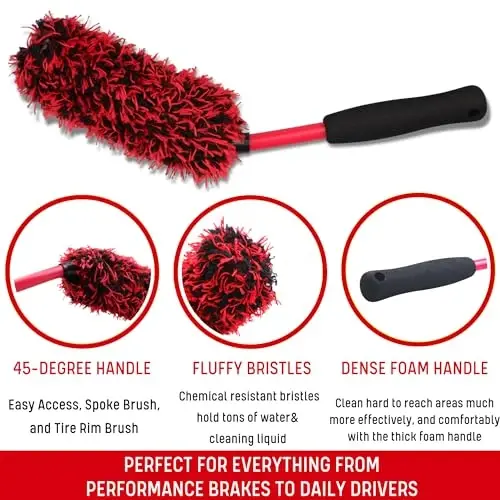 Angled Wheel Brush Kit 3 Pack- Angled Microfiber Wheel Brush, Wheel Barrel Brush, Detailing Brush Scratch Free Calipers Woolies Spoke Brush Cleans Brake Dust from Barrels & Hard to Reach Areas - 2