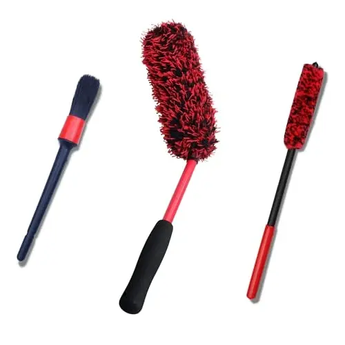 Angled Wheel Brush Kit 3 Pack- Angled Microfiber Wheel Brush, Wheel Barrel Brush, Detailing Brush Scratch Free Calipers Woolies Spoke Brush Cleans Brake Dust from Barrels & Hard to Reach Areas - 1