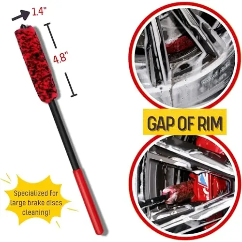Angled Wheel Brush Kit 3 Pack- Angled Microfiber Wheel Brush, Wheel Barrel Brush, Detailing Brush Scratch Free Calipers Woolies Spoke Brush Cleans Brake Dust from Barrels & Hard to Reach Areas - 2