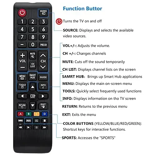 Angrox Samsung-TV-Remote uchun universal pult Samsung LCD LED HDTV 3D Smart televizorlarining barcha modellari uchun - 6