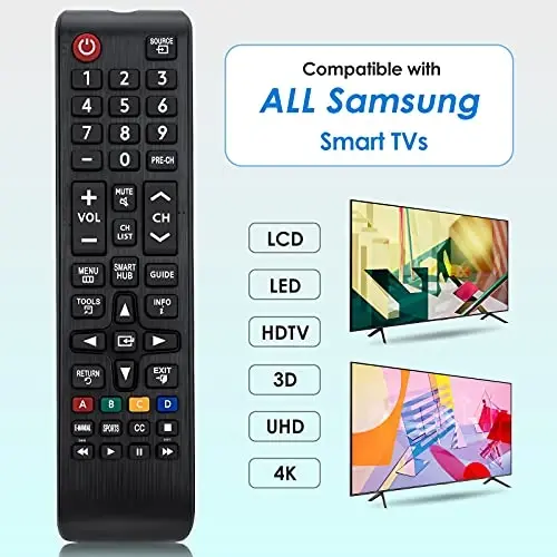 for Samsung TV Remote All Samsung LCD LED HDTV 3D Smart TVs by Angrox | Universal remote for all Samsung TVs (Smart/LED/QLED/4K). 50ft range, no setup, uses 2 AAA batteries - ANGROX (1)