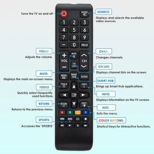 for Samsung TV Remote All Samsung LCD LED HDTV 3D Smart TVs by Angrox | Universal remote for all Samsung TVs (Smart/LED/QLED/4K). 50ft range, no setup, uses 2 AAA batteries - 5