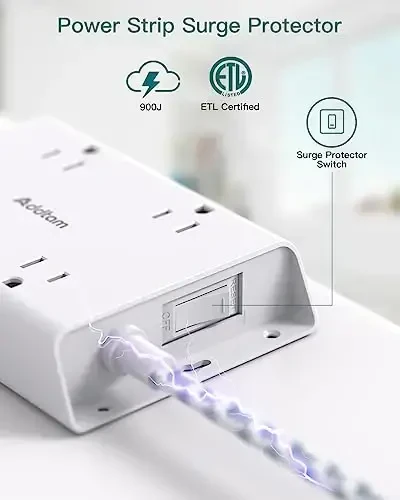 Surge Protector Power Strip 15 ft, Addtam Flat Plug Extension Cord with 4 USB Wall Charger(2 USB C Port), 4 Widely Outlets Desk Charging Station, Home Office and College Dorm Room Essentials - 6