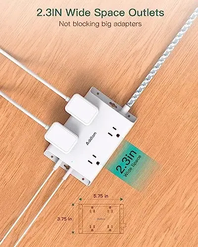 Surge Protector Power Strip 15 ft, Addtam Flat Plug Extension Cord with 4 USB Wall Charger(2 USB C Port), 4 Widely Outlets Desk Charging Station, Home Office and College Dorm Room Essentials - 3