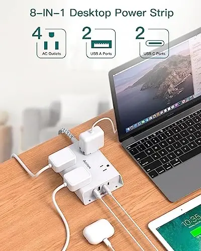 Surge Protector Power Strip 15 ft, Addtam Flat Plug Extension Cord with 4 USB Wall Charger(2 USB C Port), 4 Widely Outlets Desk Charging Station, Home Office and College Dorm Room Essentials - ADDTAM (1)