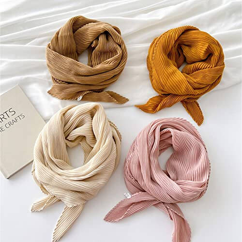 ANIDL Crinkle Solid Color Cotton Hemp Small Square Scarfs Silk Scarf, Female Four Seasons Thin Wrap Scarf Head Shawl - 5