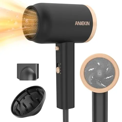 ANIEKIN Hair Dryer, 1875 Watts Fast Drying Blow Dryer with Diffuser and Concentrator, Compact Lightweight Hair Dryer for Women and Men 