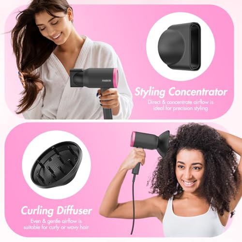 ANIEKIN Hair Dryer,Portable Ionic Blow Dryer with Diffuser for Curly Hair, 1875 Watts Blow Dryer with Nozzle for Fast Drying as Salon, Compact and Lightweight Hairdryer for Travel,Light Grey - 5