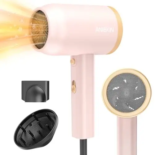 ANIEKIN Hair Dryer, 1875 Watts Fast Drying Blow Dryer with Diffuser and Concentrator, Compact Lightweight Hair Dryer for Women and Men - ANIEKIN