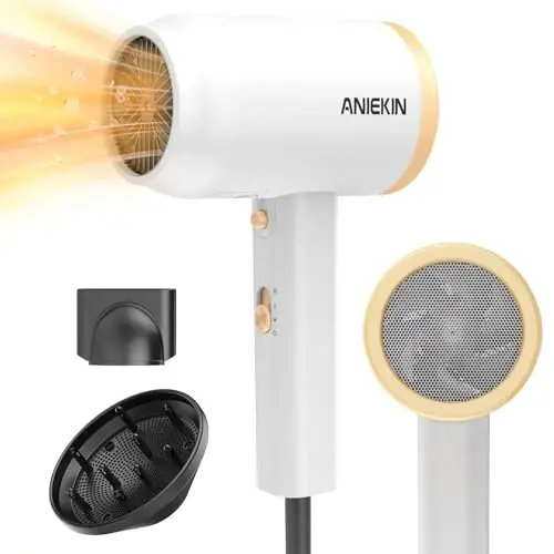 ANIEKIN Hair Dryer, 1875 Watts Fast Drying Blow Dryer with Diffuser and Concentrator, Compact Lightweight Hair Dryer for Women and Men - 1