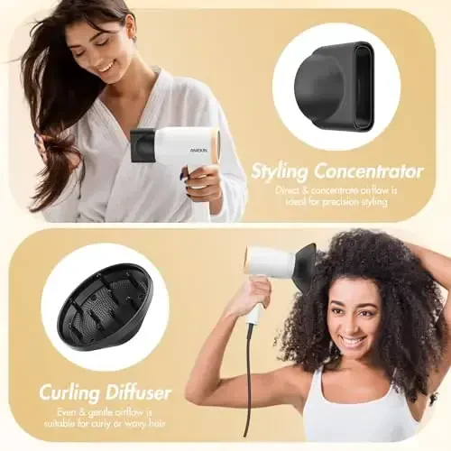 ANIEKIN Hair Dryer, 1875 Watts Fast Drying Blow Dryer with Diffuser and Concentrator, Compact Lightweight Hair Dryer for Women and Men - 5