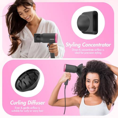 ANIEKIN Hair Dryer, 1875 Watts Fast Drying Blow Dryer with Diffuser and Concentrator, Compact Lightweight Hair Dryer for Women and Men - 5