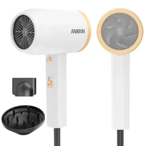 ANIEKIN Soch quritgichi, 1875 vatt tez quriydigan fen Diffuser va Concentrator bilan, Ayollar va erkaklar uchun ixcham yengil soch quritgich - 1