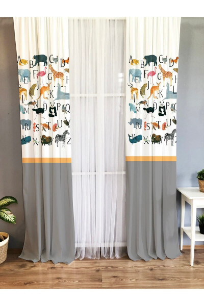 Animal Pattern Baby and Children's Room Single Wing Blackout Curtain - Grey - 1