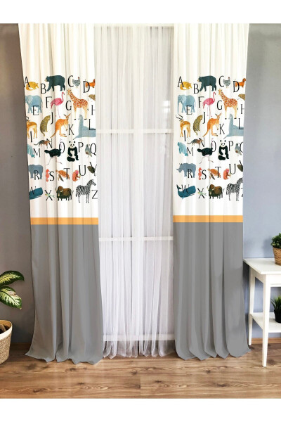 Animal Pattern Baby and Children's Room Single Wing Blackout Curtain - Grey - 2