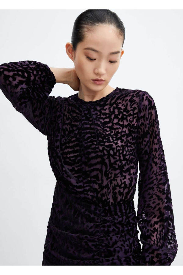 Animal Pattern Velvet Dress - 6