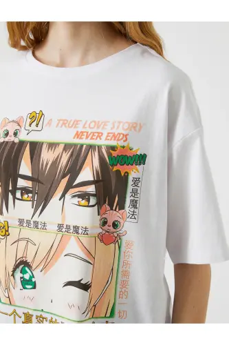 Anime bosma naqshli keng bichimli velosiped yoqali qisqa yengli futbolka - 5