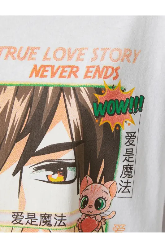 Anime bosma naqshli keng bichimli velosiped yoqali qisqa yengli futbolka - 6