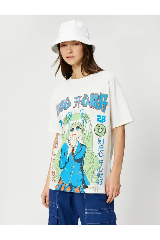 Anime futbolka keng kesilgan qisqa yengli velosiped yoqali paxta - 3