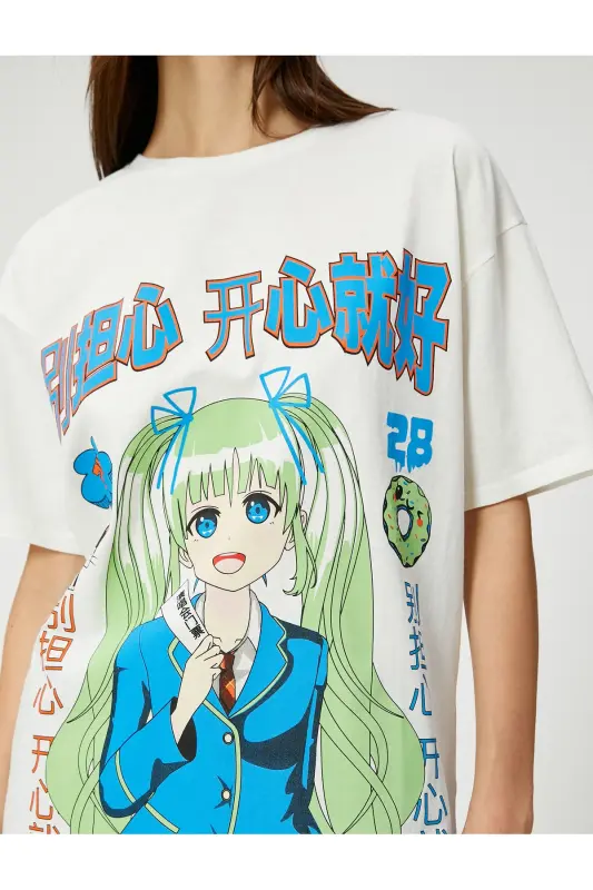 Аниме Футболка Oversize С Короткими Рукавами Круглый Вырез Хлопок - 5