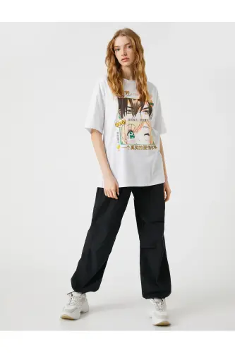 Anime Printed Oversize Crew Neck Short Sleeve T-Shirt - KOTON (1)