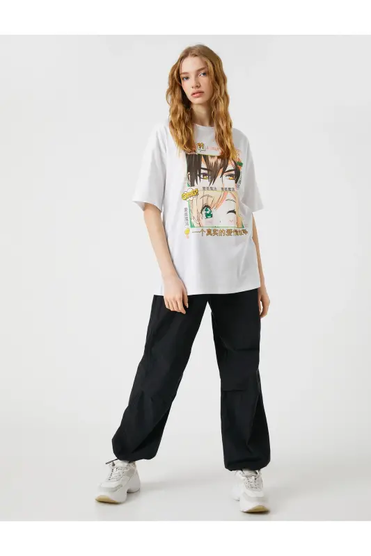 Anime Printed Oversize Crew Neck Short Sleeve T-Shirt - 2
