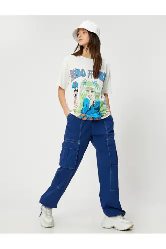 Anime T-Shirt Oversize Short Sleeve Crew Neck Cotton - KOTON (1)