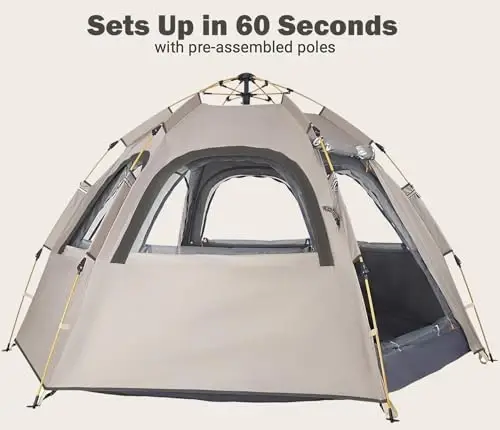 Toogh 2/3 Person Hexagon Instant Pop Up Tent for Camping, Waterproof with Rainfly, Double Layer & Fully Openable Windows for Max Ventilation, Dual Doors & Vestibule, Carry Bag with High Density Oxford - TOOGH (1)