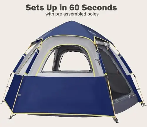 Toogh Camping Tent with Instant Setup, 2/3 Person Weatherproof Tent Easy Quick Set Up in 60 Seconds with Rainfly Backpack Tent for Family Camping & Hiking, Upgraded Ventilation,Center Height 66-inch - 2