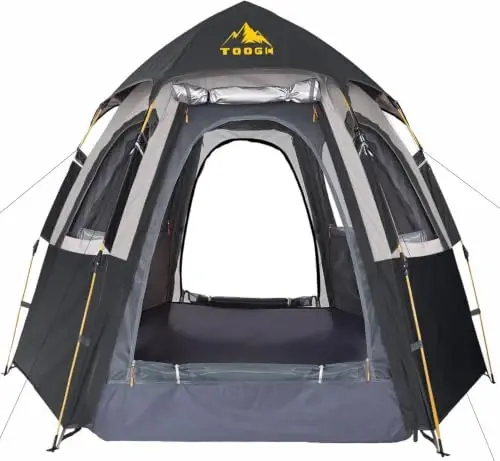 Toogh 2/3 Person Hexagon Instant Pop Up Tent for Camping, Waterproof with Rainfly, Double Layer & Fully Openable Windows for Max Ventilation, Dual Doors & Vestibule, Carry Bag with High Density Oxford 