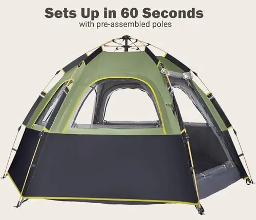 Toogh Camping Tent with Instant Setup, 2/3 Person Weatherproof Tent Easy Quick Set Up in 60 Seconds with Rainfly Backpack Tent for Family Camping & Hiking, Upgraded Ventilation,Center Height 66-inch - 2