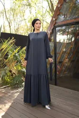 Ankanoor Anthracite Hidden Button Abaya Anka255020-SMOKE GRAY - 4