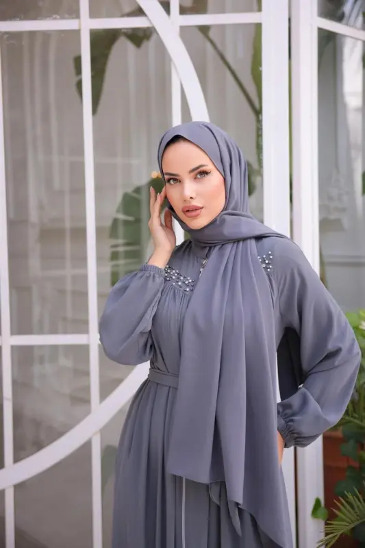 Ankanoor Robalı Boncuklu Ferace Anka255016-açık gri - 3