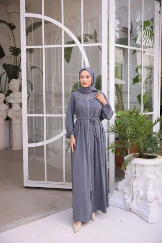 Ankanoor Robalı Boncuklu Ferace Anka255016 - açık gri 