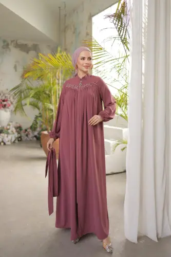 Ankanoor Robalı Boncuklu Ferace Anka255016-koyu pembe - 3