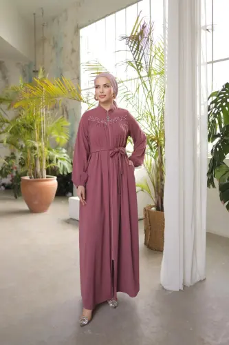 Ankanoor Robalı Boncuklu Ferace Anka255016 - koyu pembe 